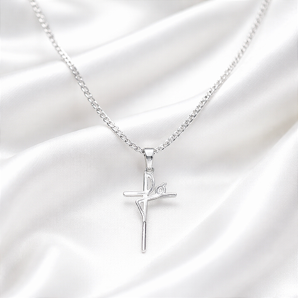 Colar GARGANTILHA CHOKER FEMININO AÇO INOX PINGENTE FÉ PRATA