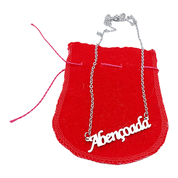 Colar CHOKER FEMININO AÇO INOX PINGENTE ABENÇOADA PRATA