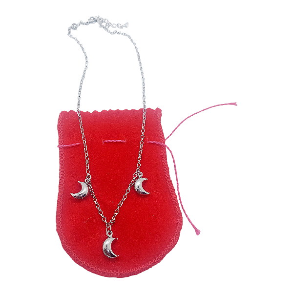 Colar CHOKER Aço Inox Pingentes Lua Tripla Delicado Moderno