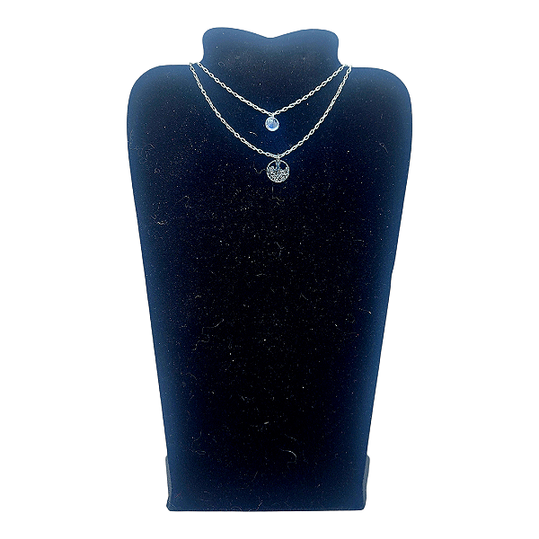 Colar CHOKER Duplo AÇO INOX ARVORE DA VIDA e Ponto de Luz