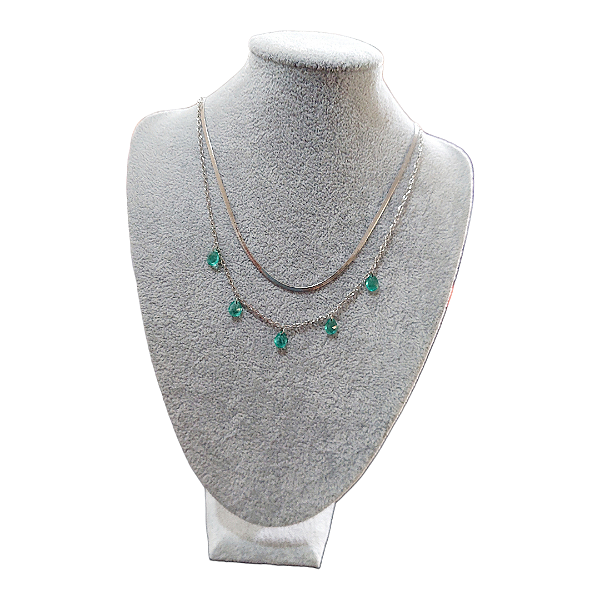 Colar CHOKER AÇO INOXIDAVEL Duplo Luxo SNAKE + GOTA VERDE