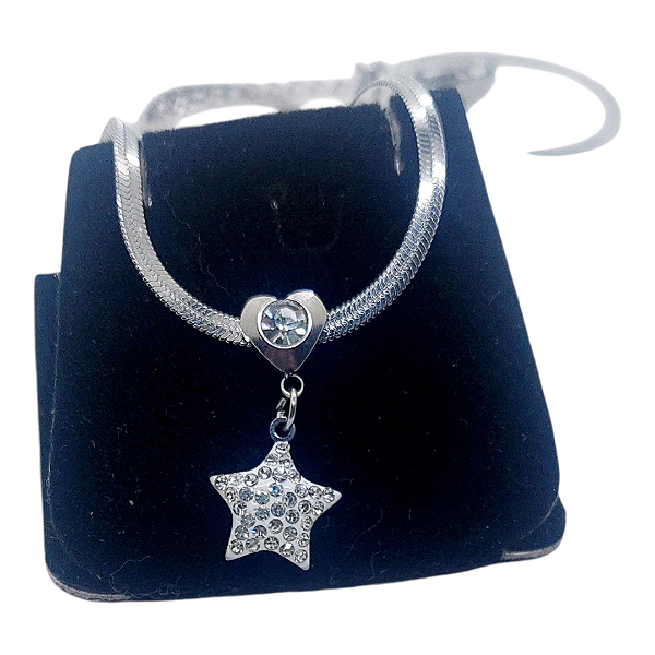 Colar CHOKER SNAKE AÇO INOXIDAVEL ESTRELA CRAVEJADO CORAÇÃO