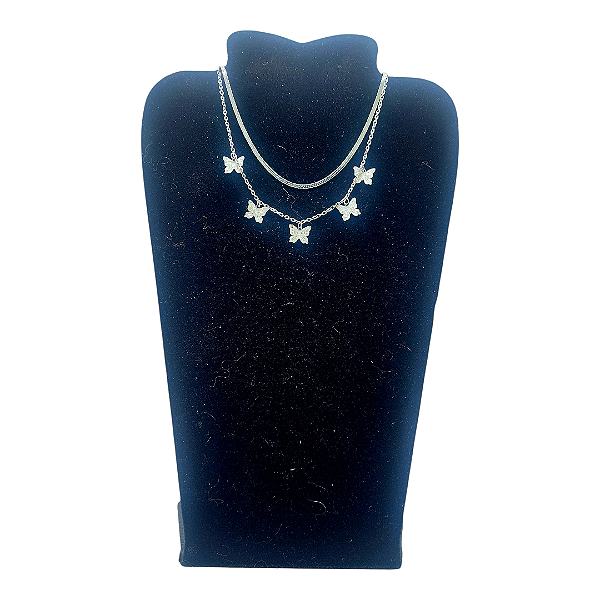 Colar CHOKER AÇO INOXIDAVEL Duplo Luxo SNAKE + 5 BORBOLETA