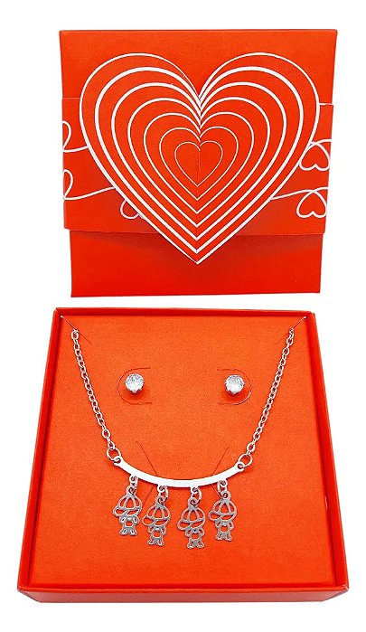 Presente Colar Choker+Brinco+Caixa Filho Aço Inox 4 Meninos