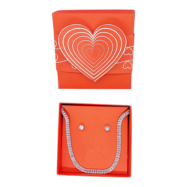 PRESENTE Colar LUXO INOX Riviera Zircônia+BRINCO+CAIXINHA