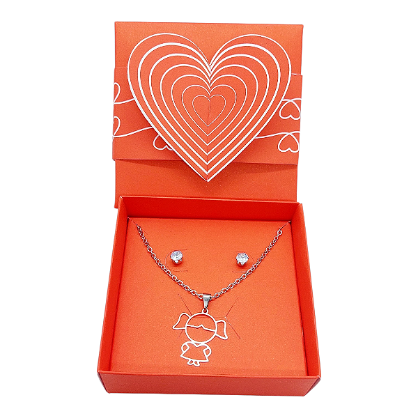 Colar CHOKER+BRINCO CAIXA PRESENTE AÇO INOX Mãe Filha Menina