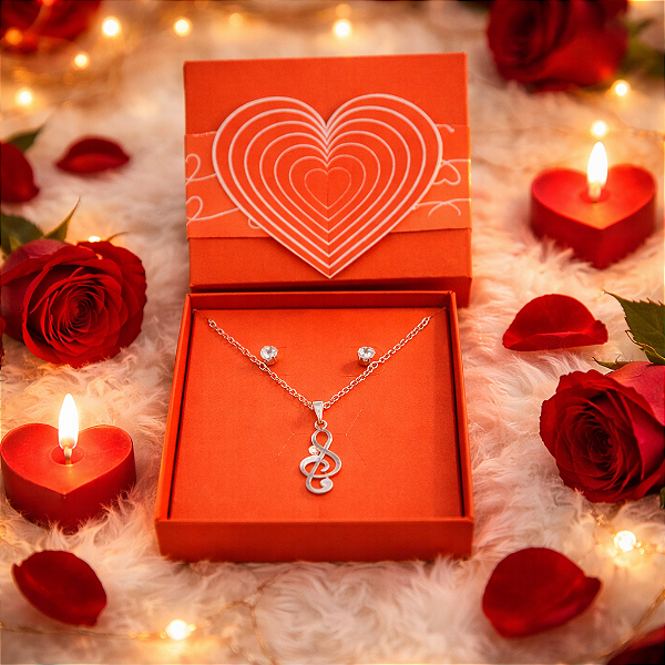 Colar+BRINCO+CAIXA PRESENTE INOX Clave De Sol Nota Musical &