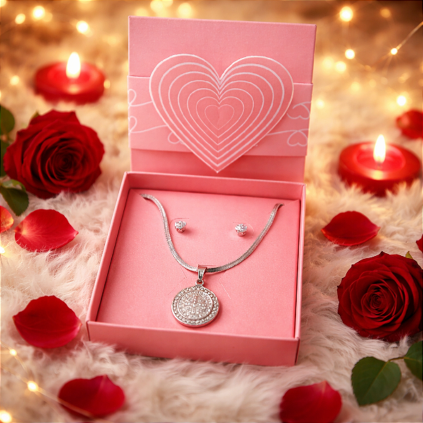 COLAR+BRINCO+CAIXA PRESENTE ROMANTICO SÃO BENTO chavejado