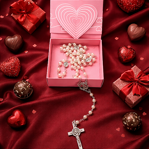 PRESENTE TERÇO PÉROLA NOSSA SENHORA APARECIDA CAIXA DIA MAES