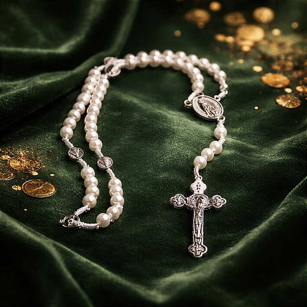 colar TERÇO pescoço PÉROLA NOSSA SENHORA APARECIDA CATOLICO