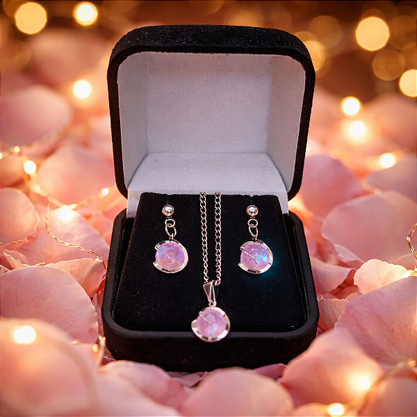 Kit Colar + Brinco Pérola Inox Caixa Elegante Presente Luxo