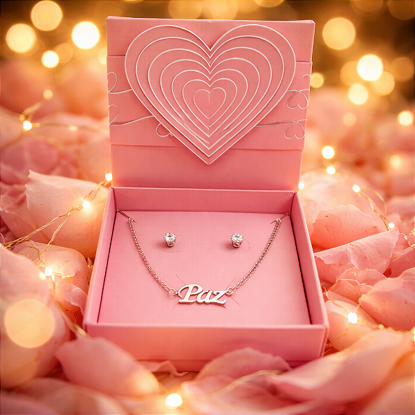 Colar CHOKER + brinco + caixa presente AÇO INOX PINGENTE PAZ