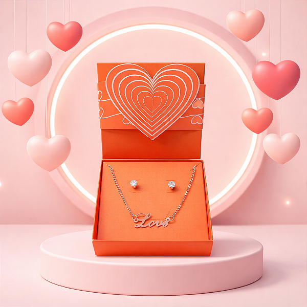 Colar CHOKER+ brinco + caixa presente AÇO INOX PINGENTE LOVE