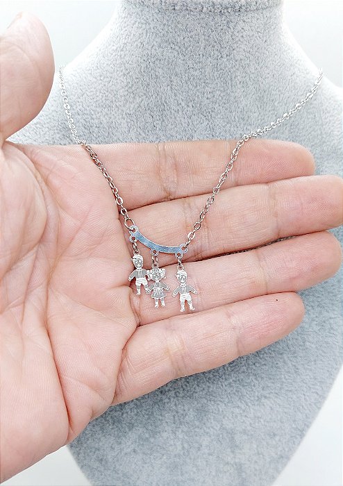 Colar CHOKER AÇO INOX Mamãe 3 FilhOS 2 Menino 1 MENINA Canga