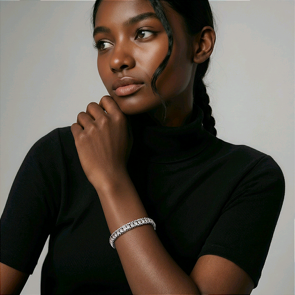 Pulseira Aço Inox LUXO Lacraia ZIRCONIA Riviera PRATA