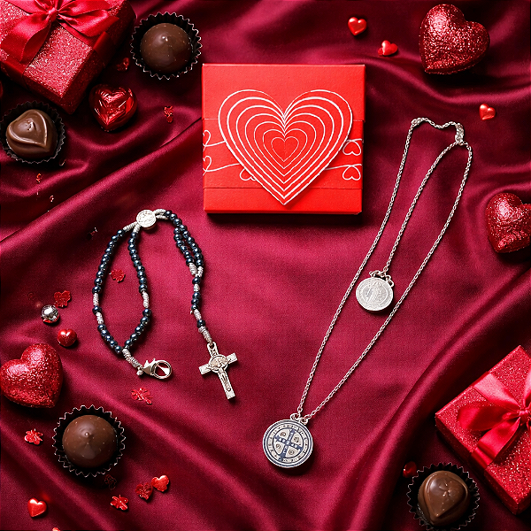 Kit São Bento Completo Escapulário + Pulseira+Caixa Presente