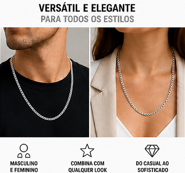 Colar Corrente Figaro 3mm Aço Inox 70cm Não Escurece