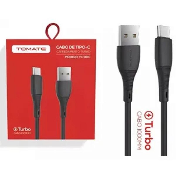 CABO DE DADOS USB PARA TYPE-C TURBO 1M 5V 2.1A TOMATE TC-101C