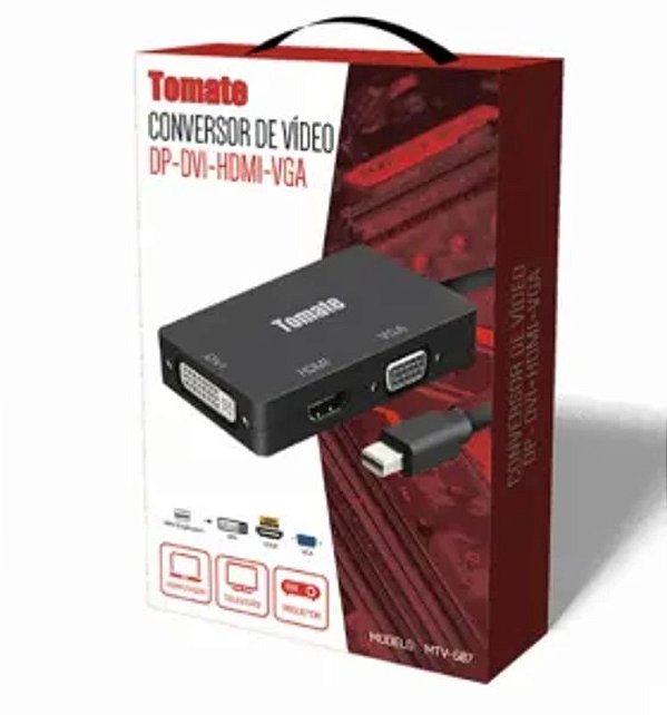 ADAPTADOR MINI DISPLAYPORT PARA VGA HDMI DVI TOMATE MTV-607