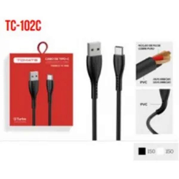 CABO DE DADOS USB PARA TYPE-C TURBO 1M 5V 2.1A TOMATE TC-102C