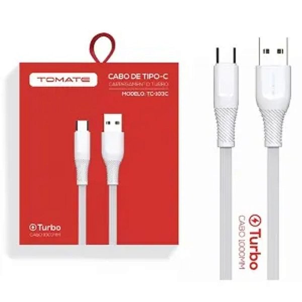 CABO DE DADOS USB PARA TYPE-C TURBO 1M 5V 2.1A TOMATE TC-103C