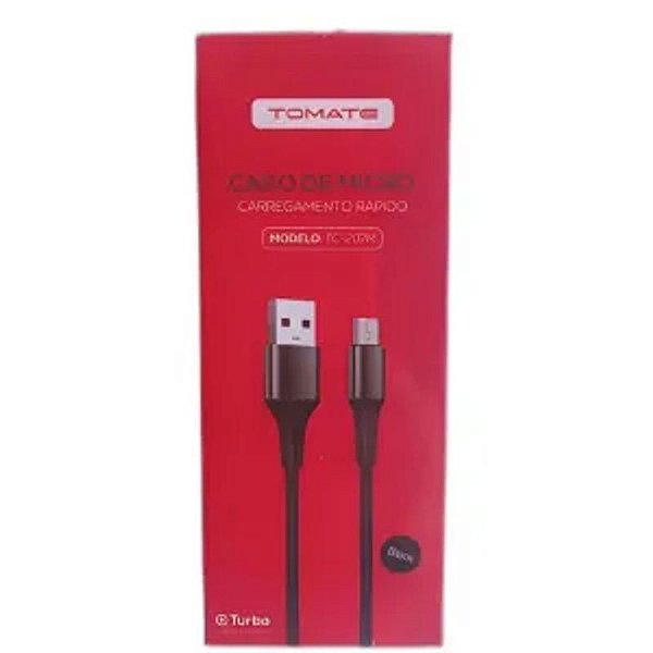 CABO DE DADOS TURBO USB PARA V8 1.2M 5V 2.4A TOMATE TC-207M