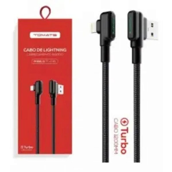 CABO DE DADOS PARA IPHONE TURBO 90 GRAUS 1.2M 5V 3.0A TOMATE TC-208L