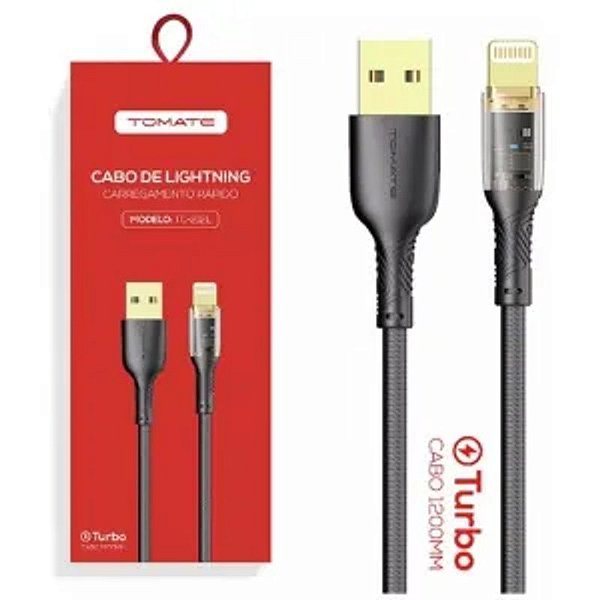 CABO DE DADOS USB PARA IPHONE TURBO 1.2M 5V 3.0A TOMATE TC-212L