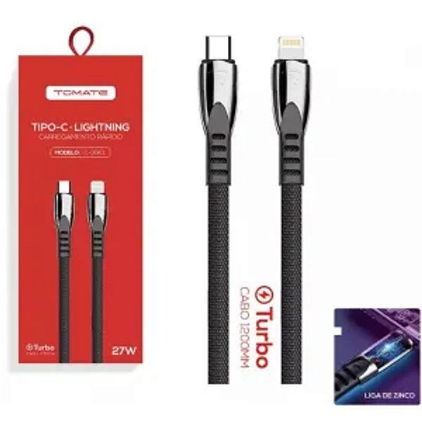 CABO DE DADOS TYPE-C PARA IPHONE TURBO 1.2M 3.5A 27W TOMATE TC-301CL