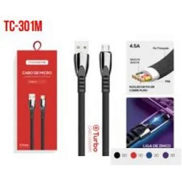 CABO DE DADOS USB PARA V8 TURBO 1.2M 4.5A TOMATE TC-301M