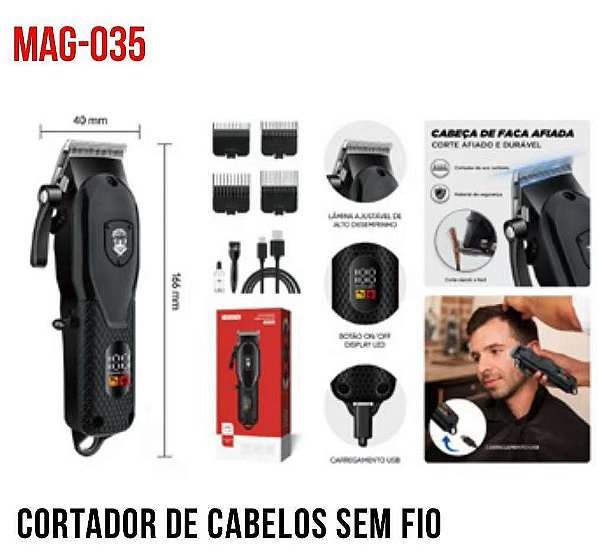 MAQUINA DE CORTAR CABELO SEM FIO 3W TOMATE MAG-035