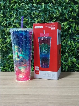 COPO DE PLASTICO ESCAMA DE PEIXE C/LED 750ML TOMATE AK-7513