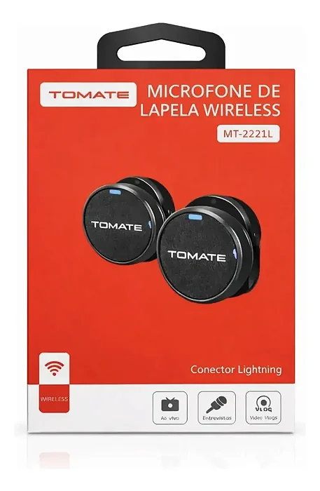 KIT MICROFONE DE LAPELA WIRELESS PARA IPHONE TOMATE MT-2221L