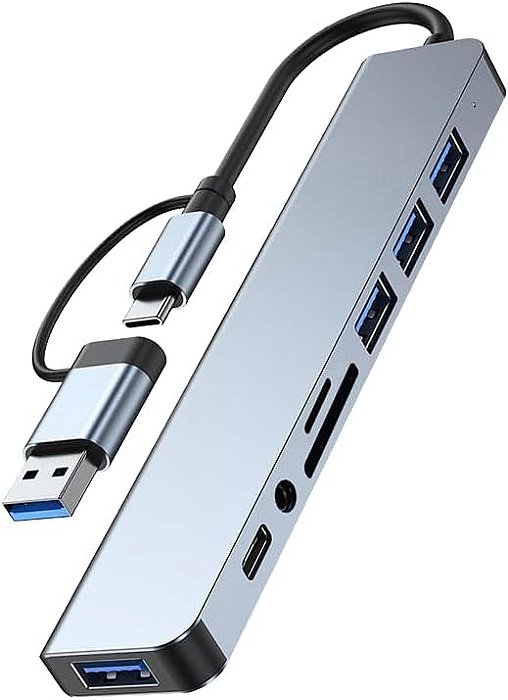 HUB COM 8 PORTAS TF/ SD / USB 2.0 / USB 3.0 / USB-C / P2 TOMATE MST-015
