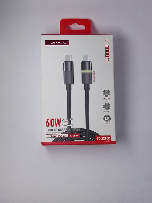 CABO DE DADOS TURBO TYPE-C PARA TYPE-C 60W TOMATE TC-221CC