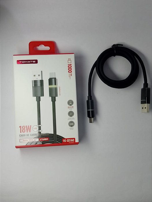 CABO DE DADOS TURBO USB PARA TYPE-C 18W TOMATE TC-221AC