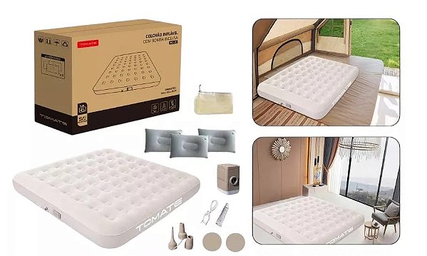 COLCHAO INFLAVEL CASAL COM BOMBA 198X180X25CM TOMATE MC-38