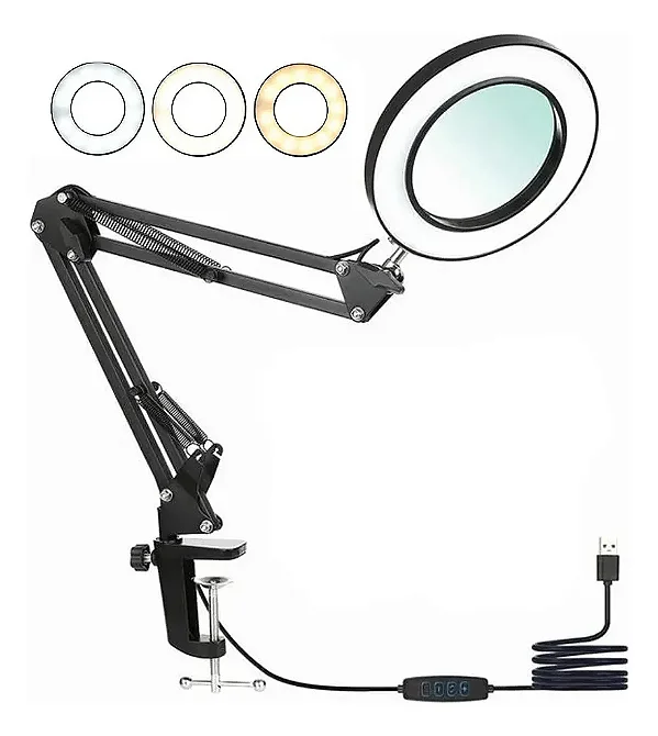 LUMINARIA DE LED RING LIGHT 6" COM LUPA TOMATE MLG-116