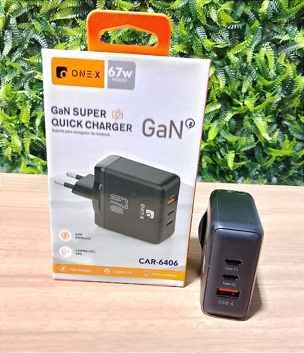 CARREGADOR 1-USB 2-TYPE-C 67W ONEX CAR-6406