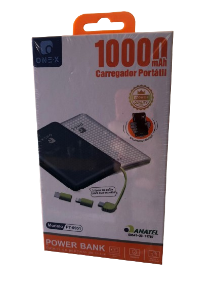 CARREGADOR PORTATIL POWER BANK 10.000MAH 3.7W ONEX PT-0951