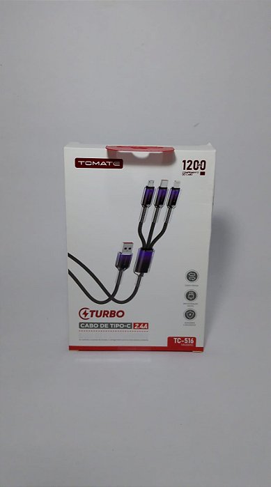 CABO DE DADOS 3 EM 1 USB PARA V8 / TYPE-C / IPHONE TOMATE TC-516