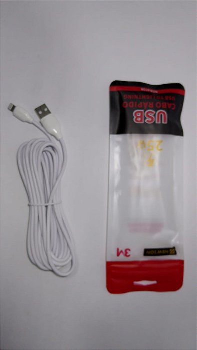 CABO DE DADOS USB PARA IPHONE 25W 3M NEW'ION NCB-013S