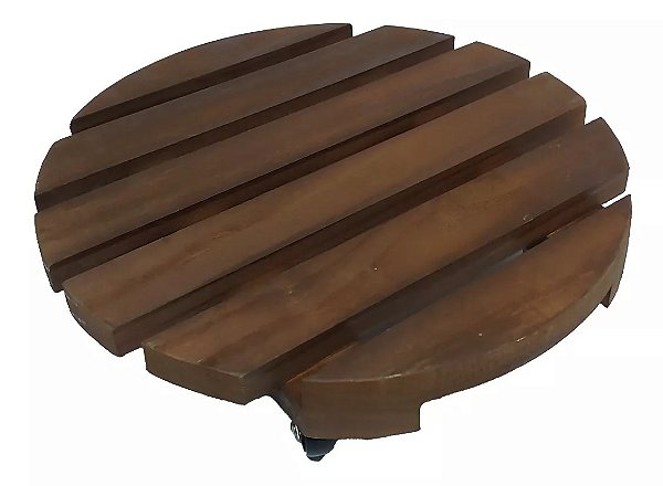 Suporte Para Vaso 25cm Redondo Madeira Roda Prático