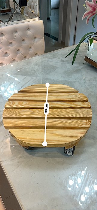 Suporte Para Vaso De Plantas Redondo Pinus com verniz  Suporte 39 cm Jardim Suculentas Carrinho