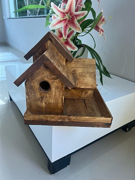 Casinha para pássaros conjugada 3 módulos rustica