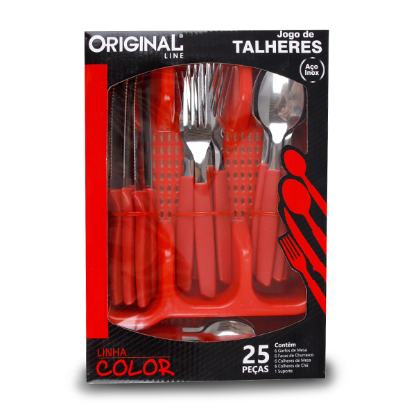 JOGO DE TALHERES - COLOR VERMELHO 25 PEÇAS