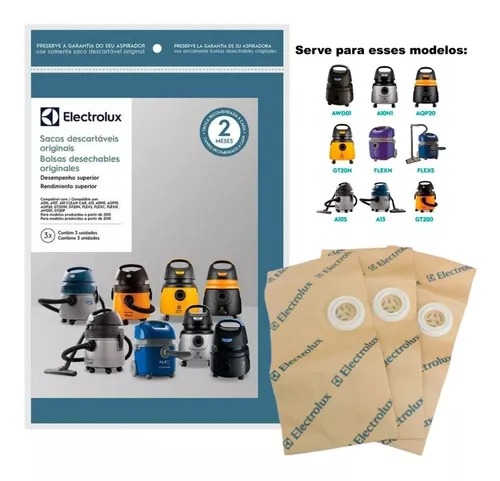 Kit Com 3 Sacos Descartáveis Electrolux Flex  A10s Flex A10t A13