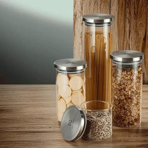 Conjunto 4 Potes Herméticos De Vidro Tampa Inox Electrolux Cor Transparente