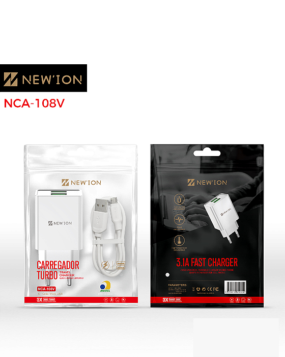 Carregador 3.1A USB V8 - NCA-108V