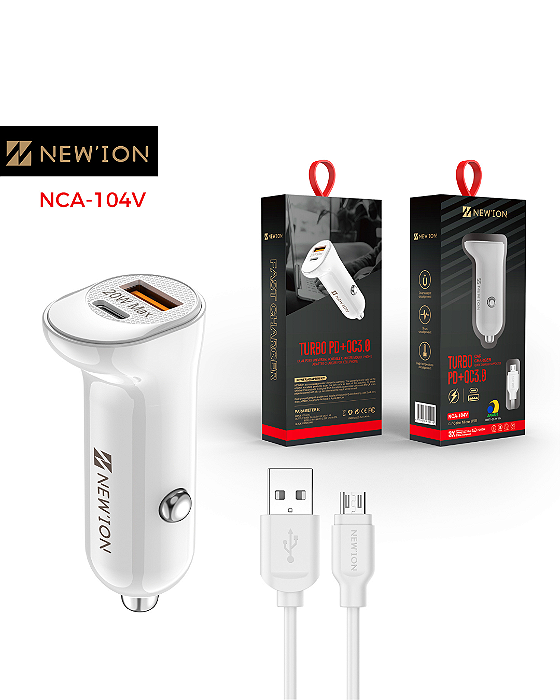 Carregador veicular com cabo V8 - NCA-104V